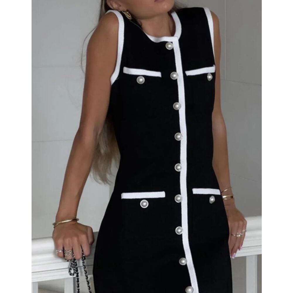 Commense Multi Pocket Button Sleeveless Short Sweater Dress Size Small